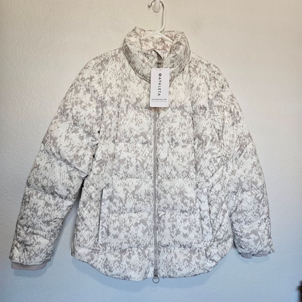 NWT Athleta | Downtown Puffer Python Seasalt Print PufferDown Jacket Women Large - Picture 5 of 11